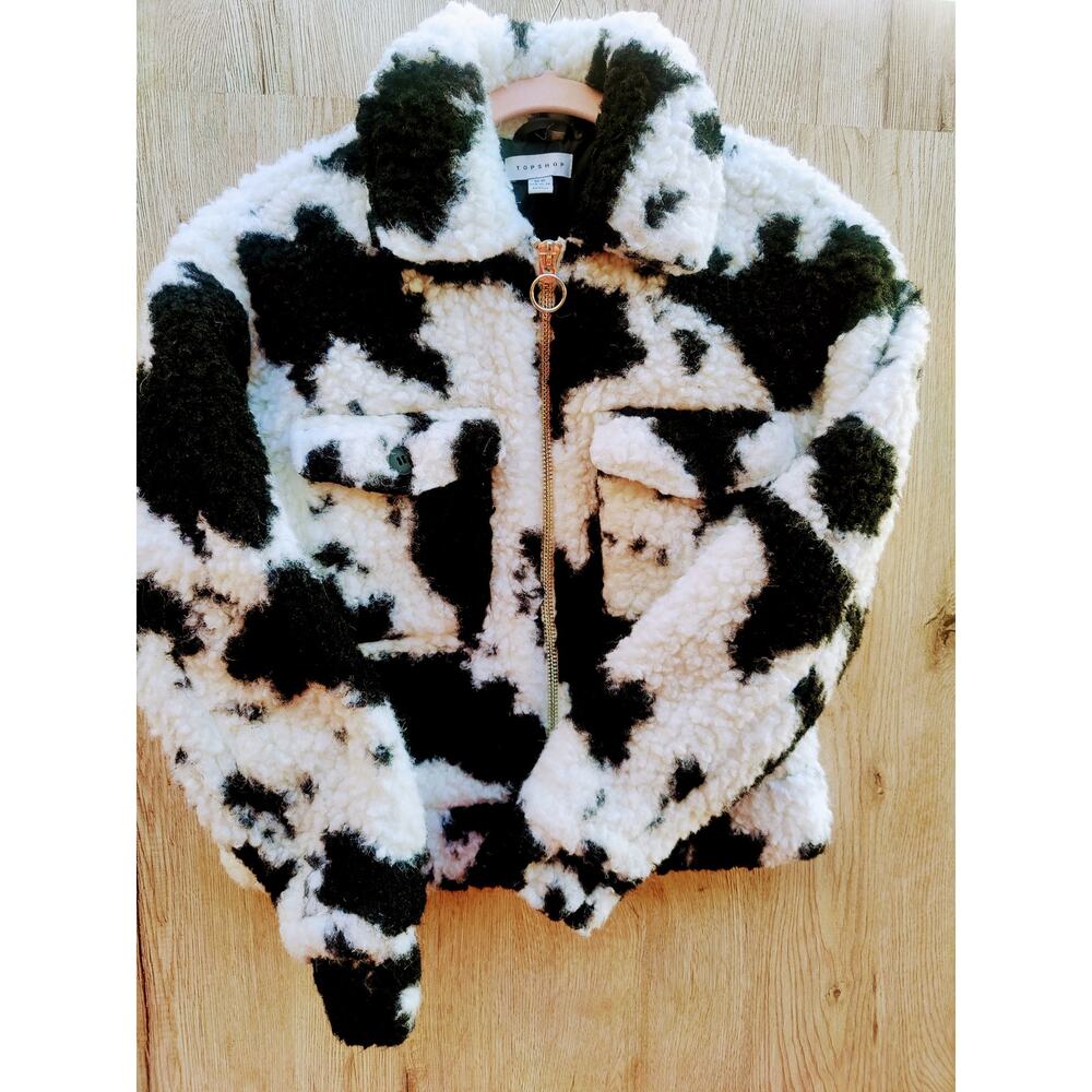 Y2K Topshop Cow Print cropped jacket Western‎ Coastal Western Mobwife Sz.0-2